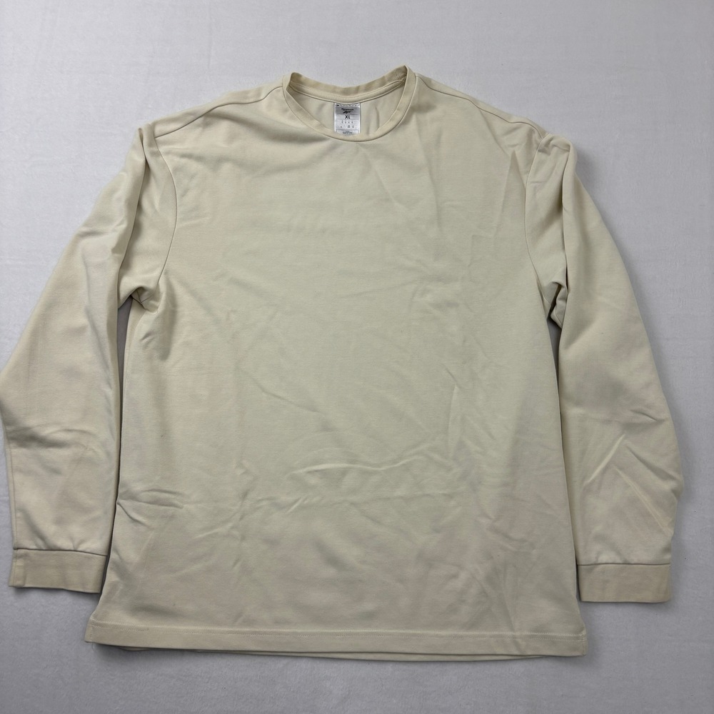 Reebok Mens Long Sleeve Crew Neck Shirt Cream XL Cotton Blend 100205720